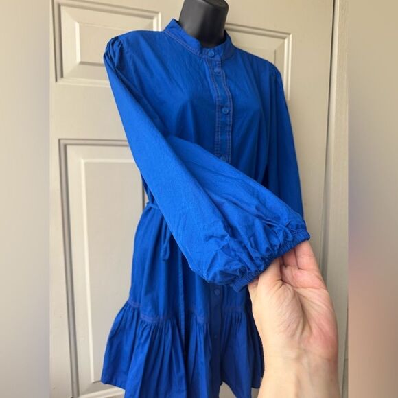 Zara Cobalt Blue Dress Ballon Sleeves Tiered Ruffle Mini Size XL - Picture 6 of 11